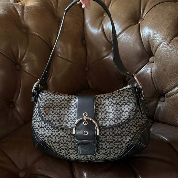 Coach Handbags - Vintage Coach Soho Signature Buckle Shoulder Bag Black Grey 6808 Y2K